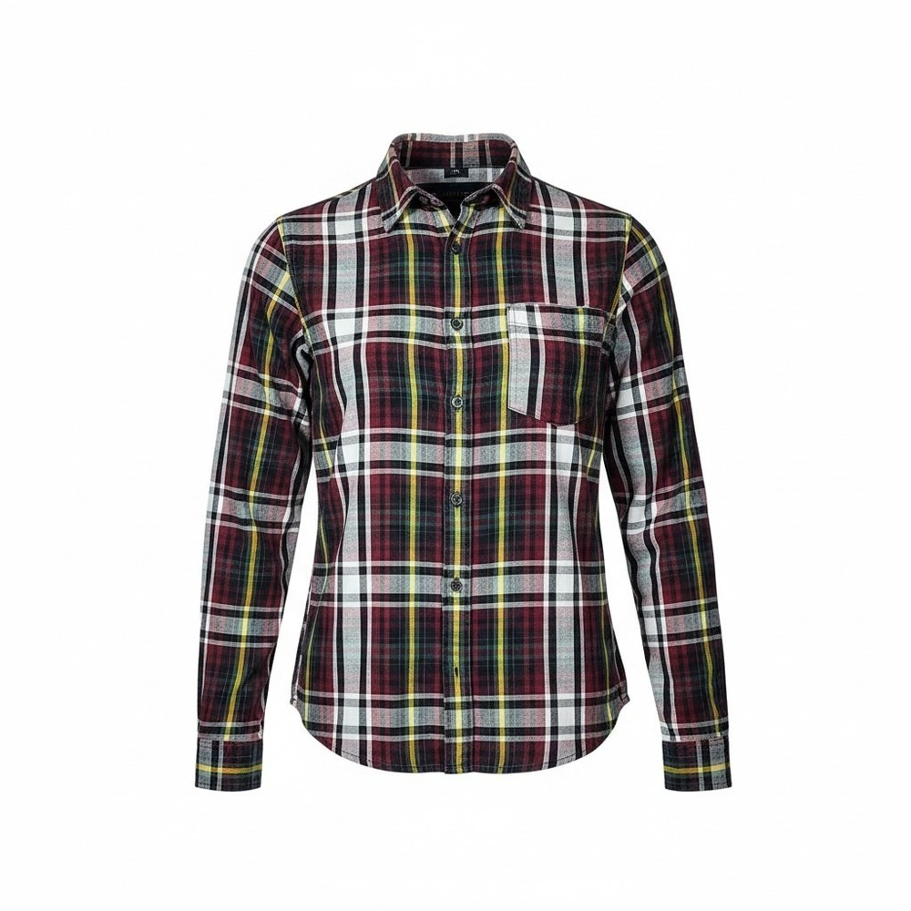 Duck Head Plaid Flannel Shirt Mens Large L Long Sleeve Cotton Maroon Green Gold